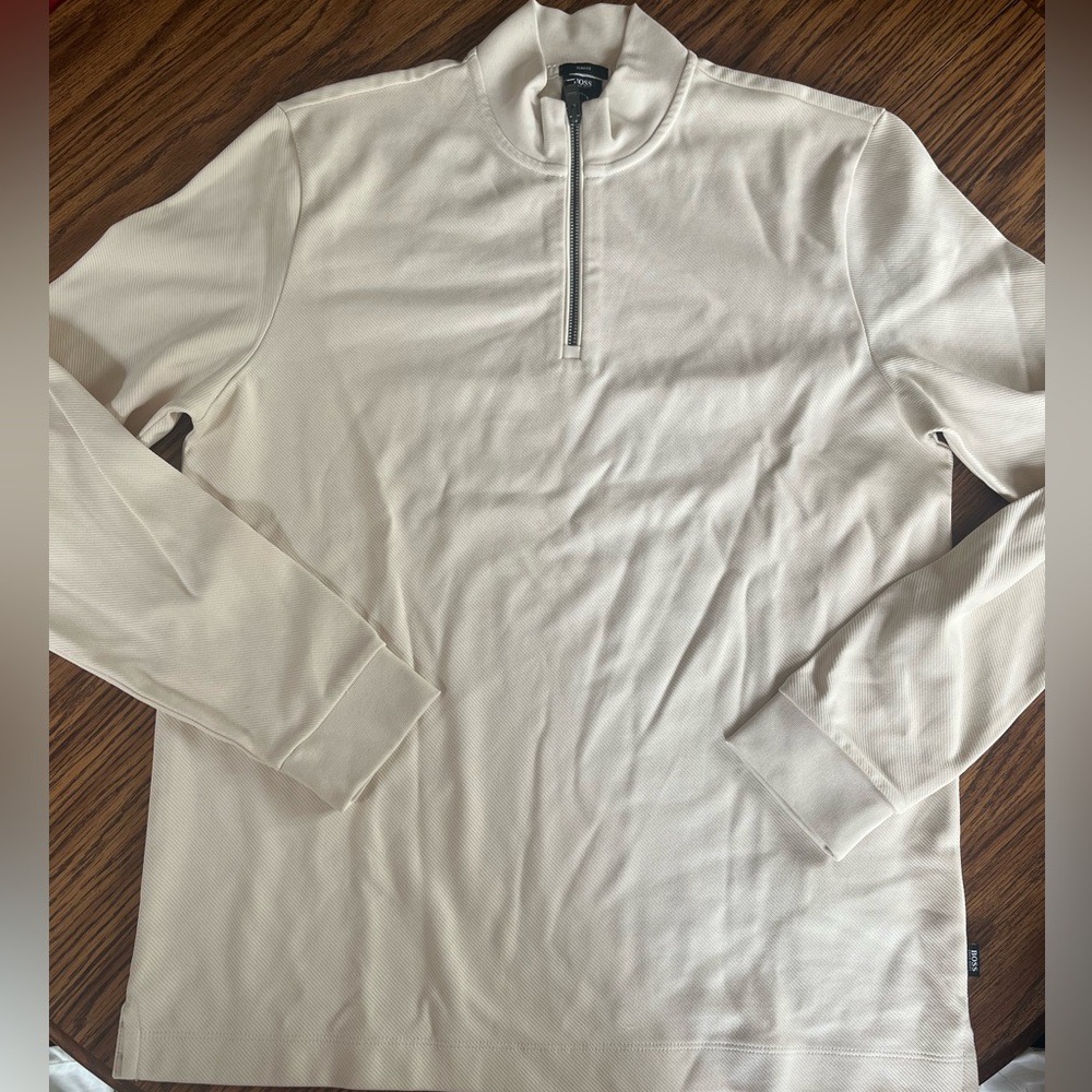 Hugo boss tan 1/4 zip tan dress shirt size xl